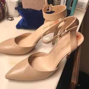 Beige pumps with ankle strap